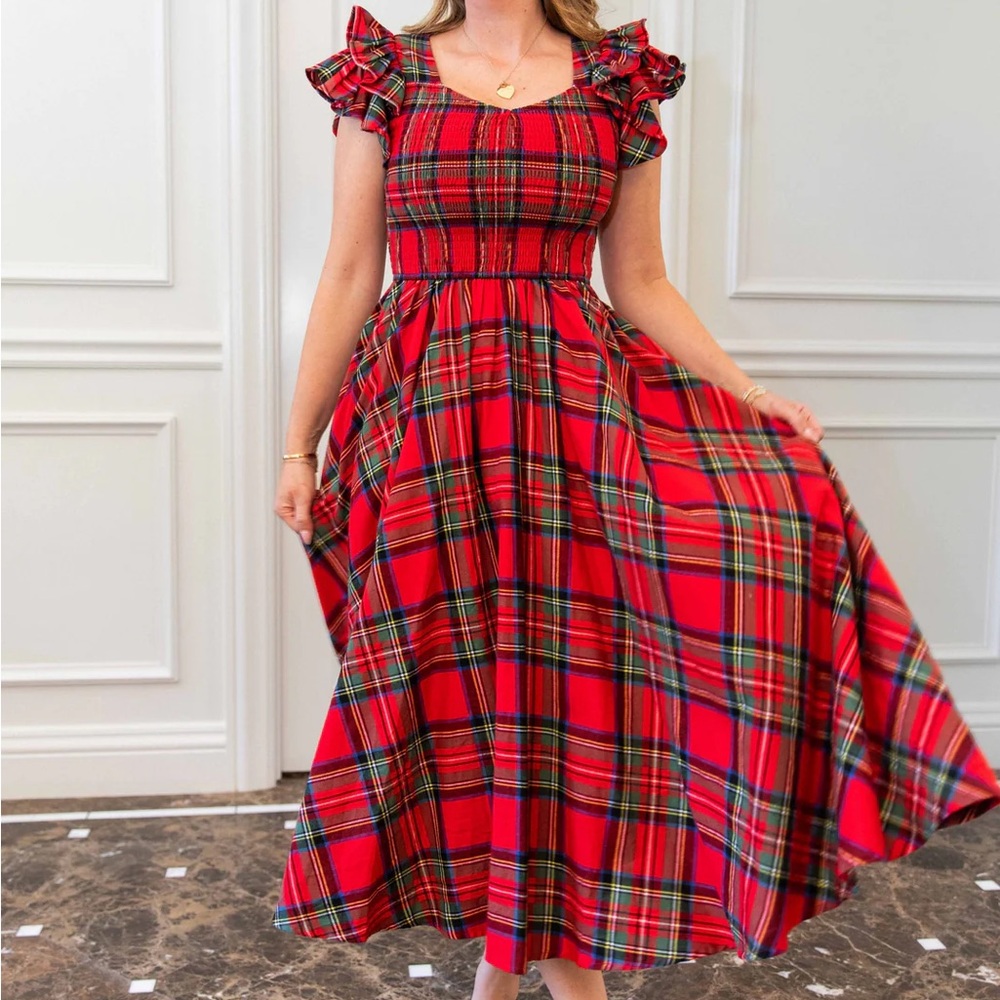 Ivy City Red Plaid Ruffle Sleeve Dress